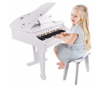 Vaikiškas medinis baltas fortepijonas su taburete | Classic World CW54273
